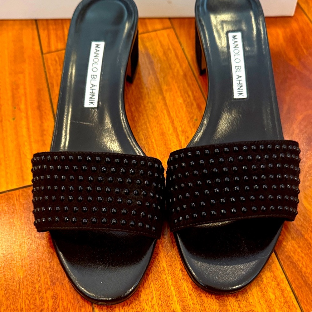 Manolo Blahnik Black Embellished Mules NWOT